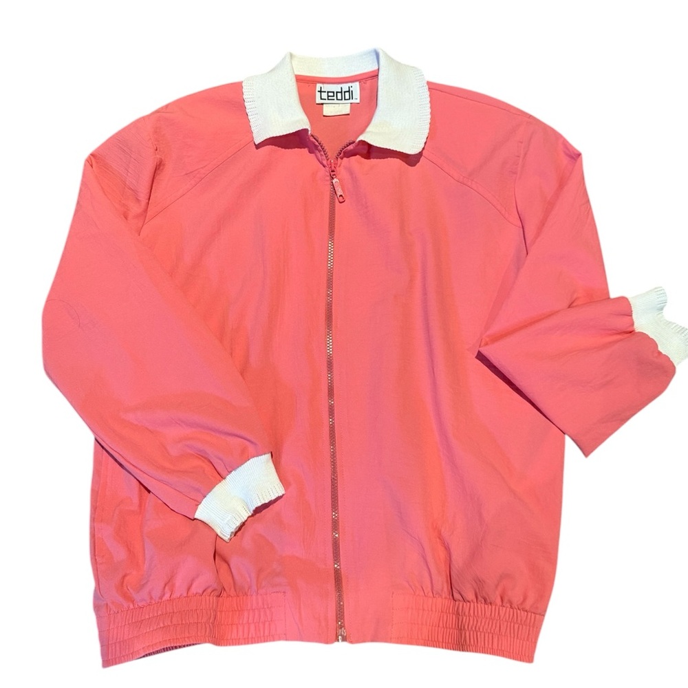 ☮️VINTAGE Teddi Windbreaker Pink Zip-Up Jacket Lightweight Retro 80s 90s Y2K
